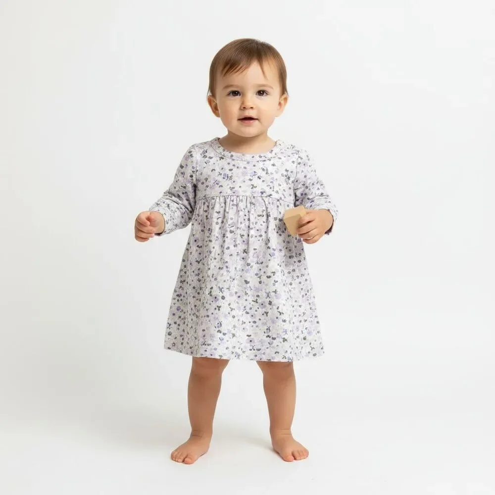 GYMBOREE Dress Baby Girl 3-6 Months White Purple Floral Long Sleeve Set Cute